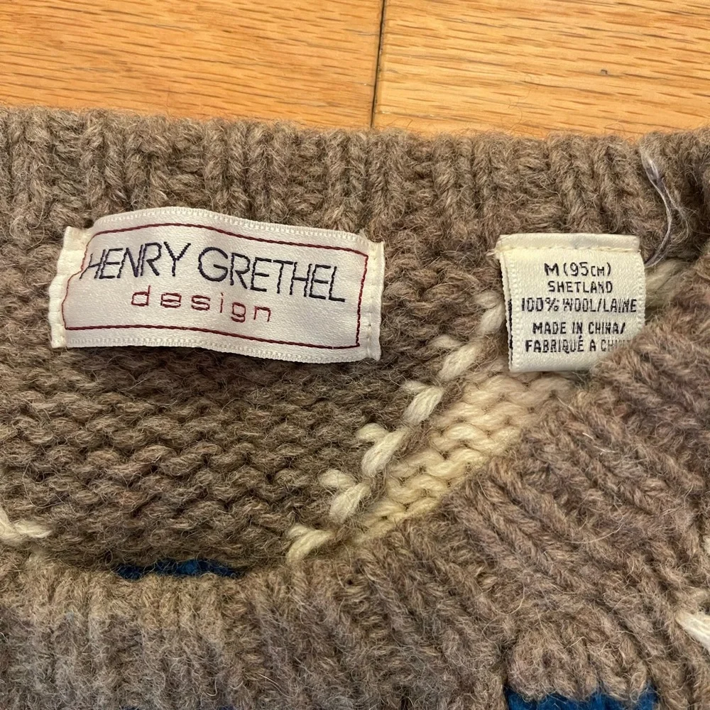 VTG Shetland Wool Henry Grethel Design Crewneck Men’s Sweater Size M - Picture 2 of 4